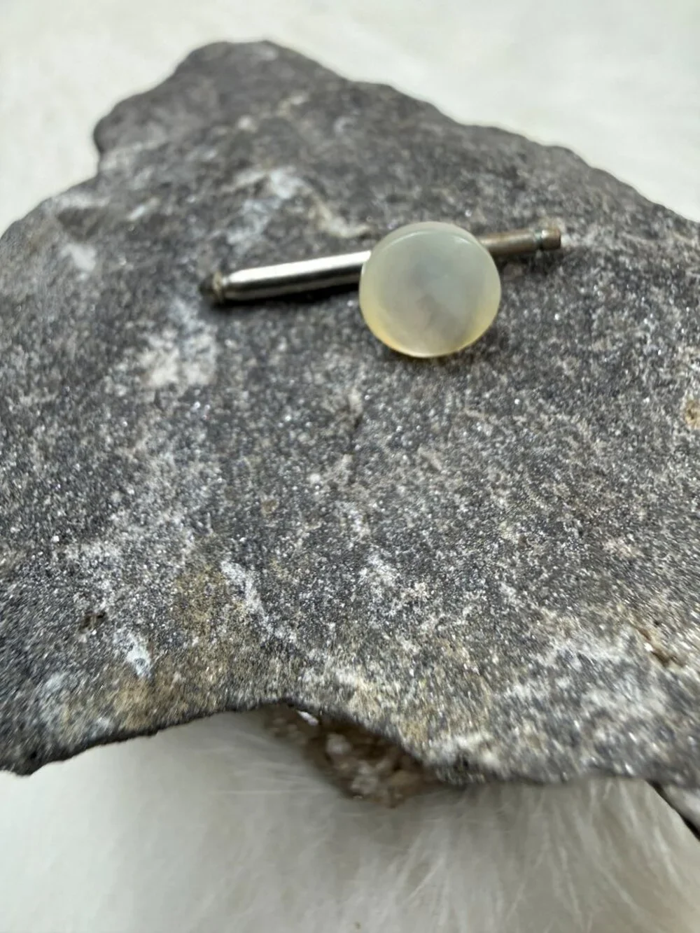Single Vintage Mother of Pearl Button Stud Shirt Stud Silver Tone .25